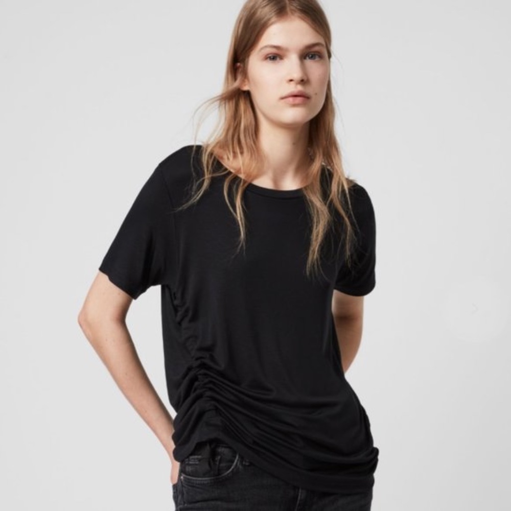 ALL SAINTS Ryder Lux Ruched Side Tie Tee Small